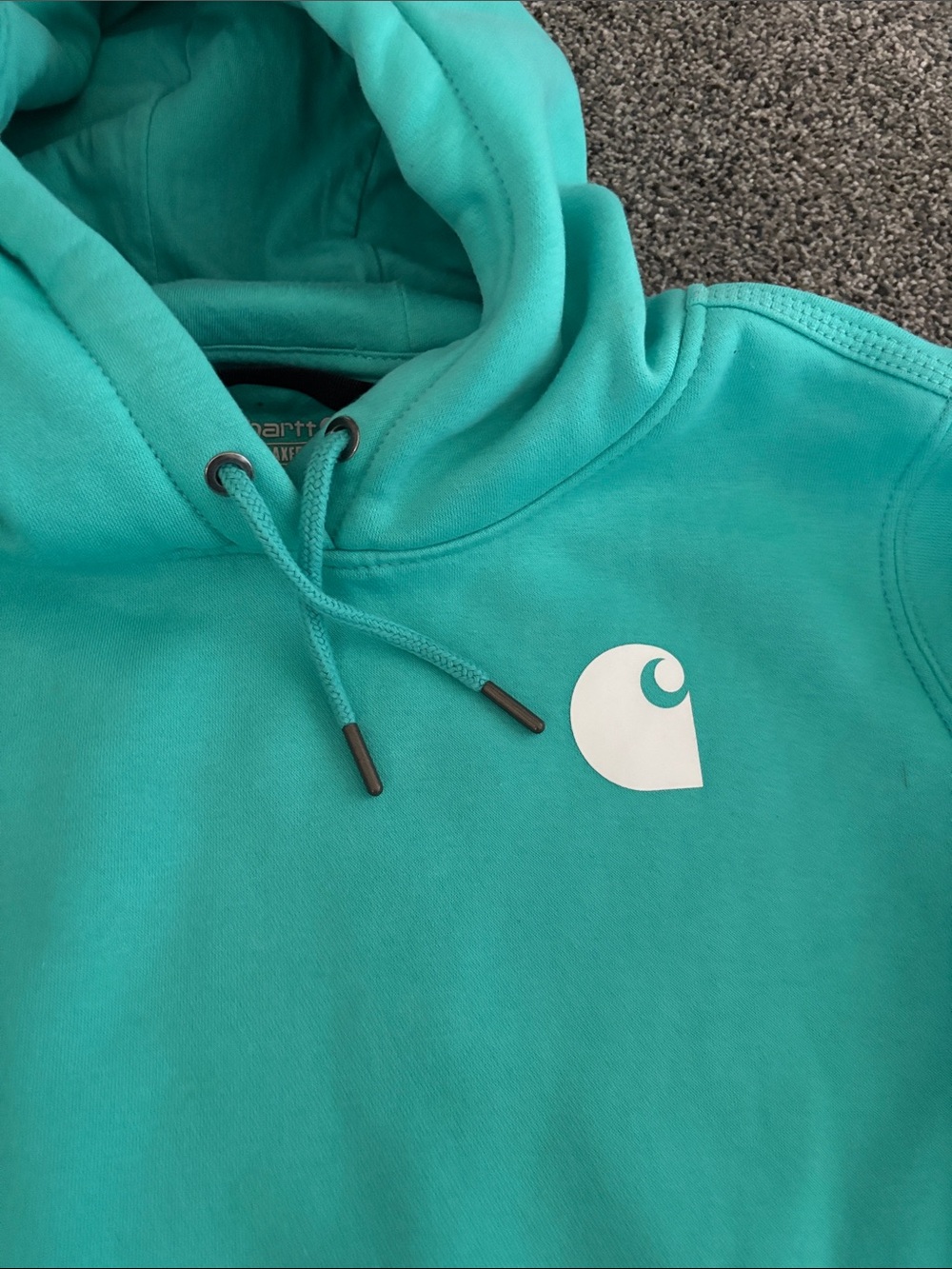 Carhartt Teal Green Pullover Hoodie with Sleeve Script - Picture 3 of 6